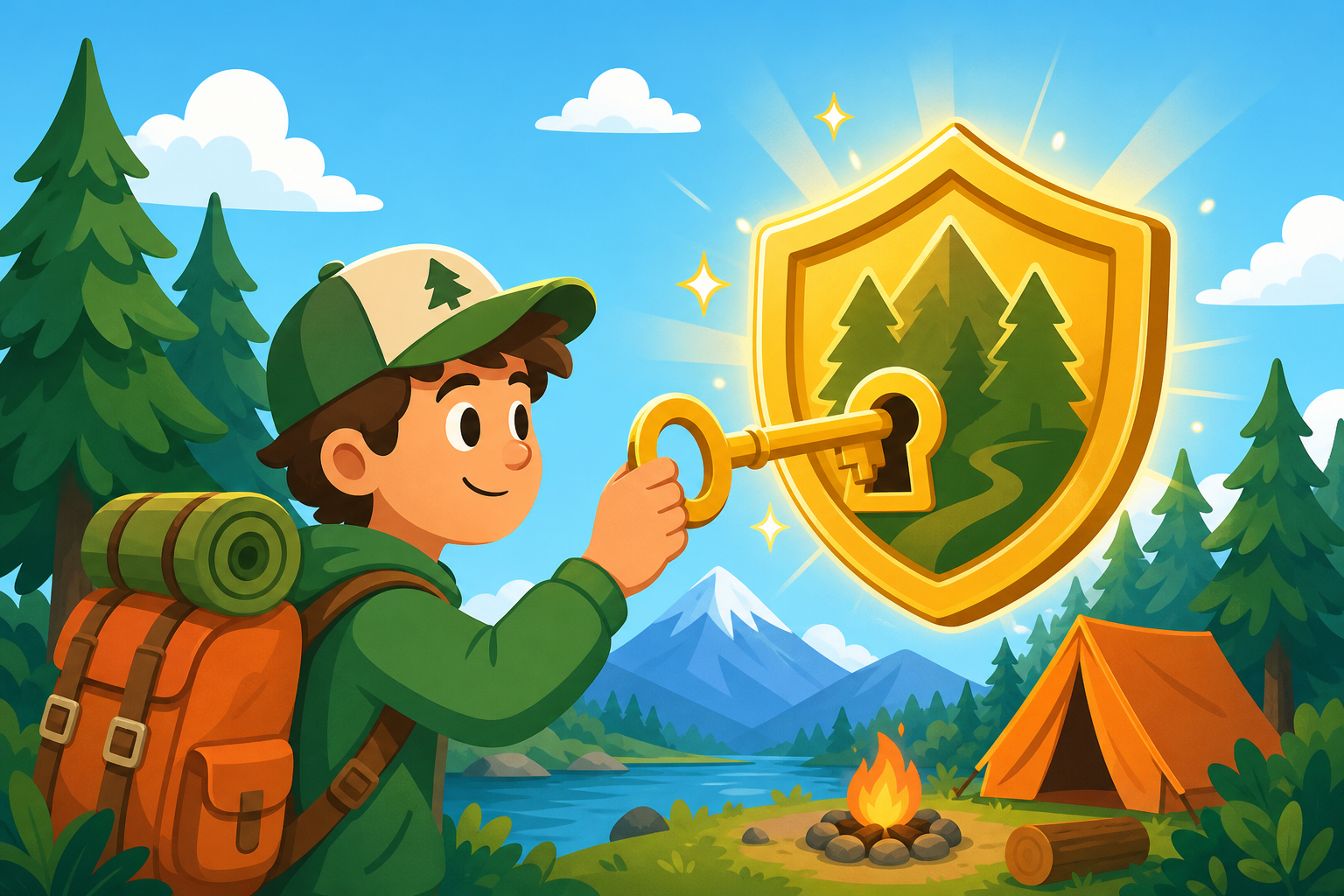Camper unlocking membership access at a campsite